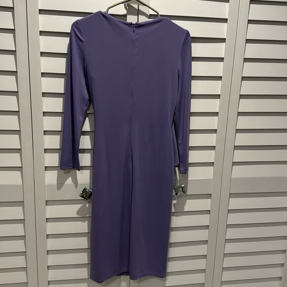 LAUREN Ralph Lauren NWT MIDI Faux Wrap Purple Dress with Silver Ring. - Picture 6 of 9